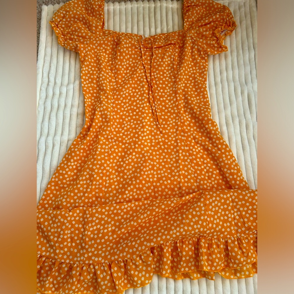 Orange Floerns Women's Milkmaid Floral Print Puff Sleeve Midi Dress
